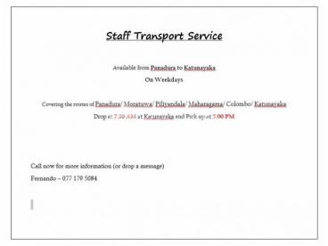 Staff Transport Available Panadura to Katunayaka